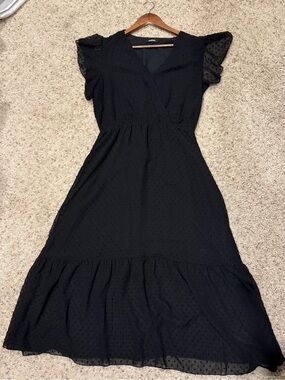 SL Fashions Black Swiss Dot Maxi with Flutter Sleeves